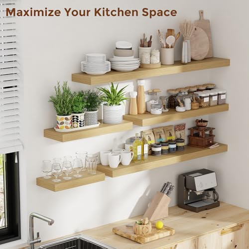 24 Inch Floating Shelves for Wall Oak Shelves Set of 2 (2 Count)