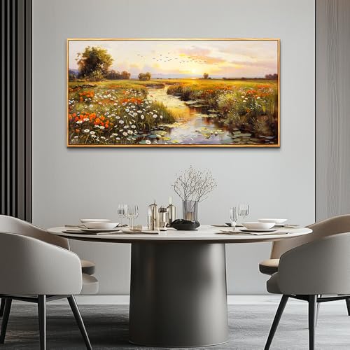 Large Wall Art For Living Room Canvas Wall Decor For Bedroom Watercolour Painting Office Decoration Countryside Sunrise Scenery Wall Picture Ready To Hang Home Decor Wood Framed 20x40 In