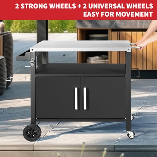 Grill Cart Table with Big Storage Cabinet