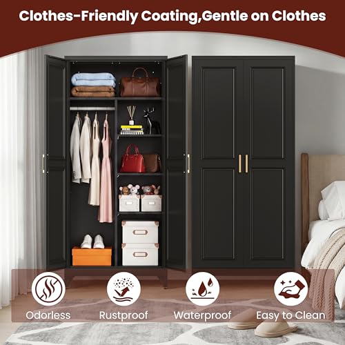 71" Tall Wardrobe Closet with 2 Doors and Hanging Rod