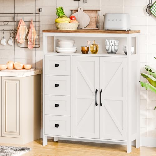 Farmhouse Storage Cabinet with 2 Doors and 4 Drawers