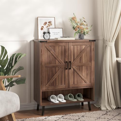 34" Tall Farmhouse Shoe Storage Cabinet with Barn Doors