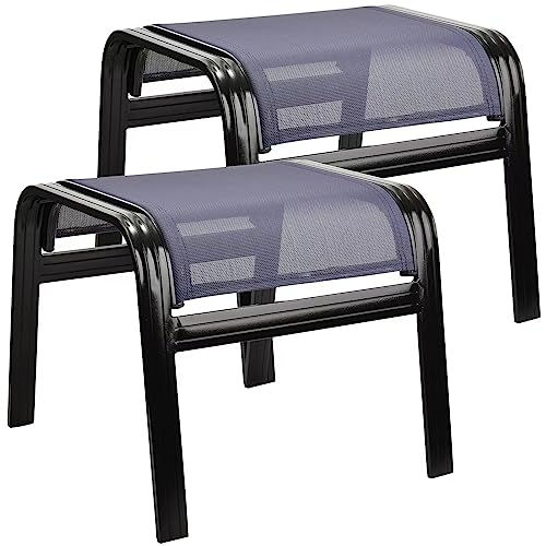 Outdoor Ottoman Patio Footstools Aluminum Small Chair Assembled Footrest for Porch Yard Garden 2 Set Navy Blue (2 Count)