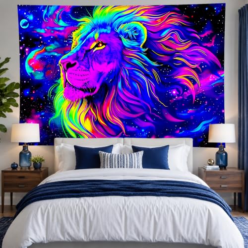 Blacklight Tapestry Lion Space Party Wall Decor 78 x 59 Inch