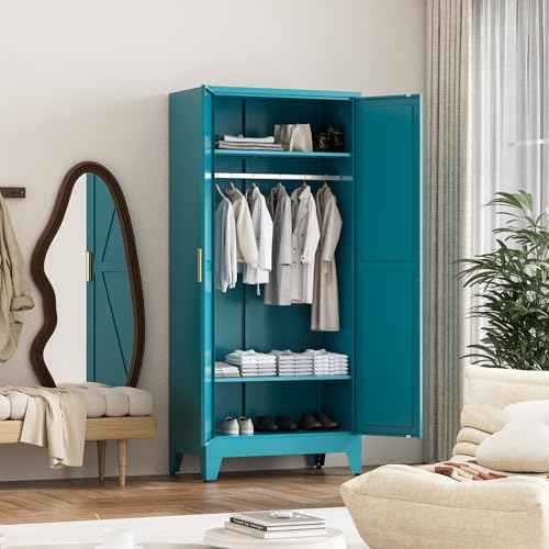 71'' Farmhouse Metal Wardrobe Cabinet with Hanging Rod
