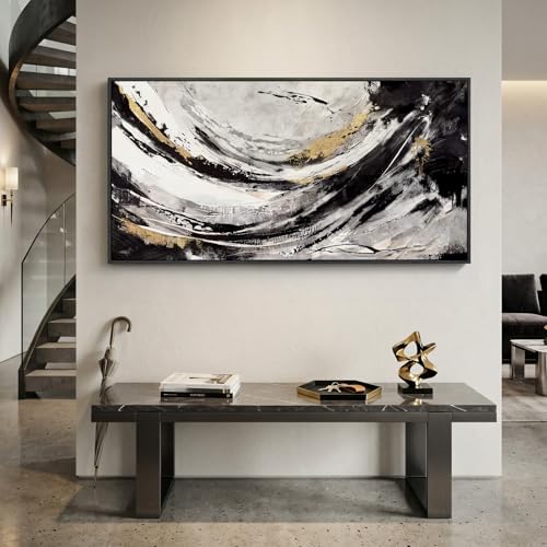 Extra Large Framed Black and White Abstract Wall Art for Living Room