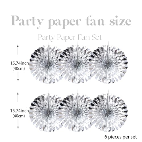 Silver Birthday Decoration Hanging Paper Fan DIY Set 6Pcs