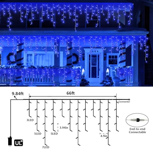 Blue Icicle Lights for Outside (66 Foot)