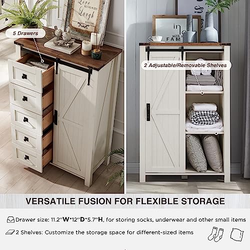 5 Drawers Dresser with Sliding Barn Doors