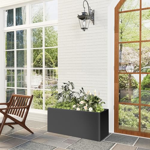 Metal Planter Box for Outdoor Plants 15" W x 38" L x 16.25" H