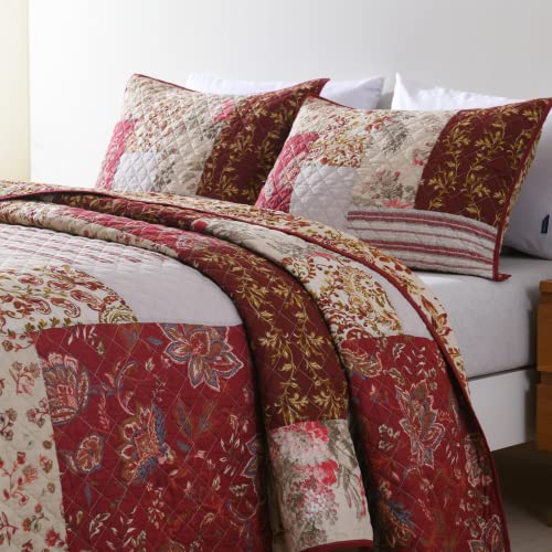Quilt Set Queen Bedspread Country Farmhouse Cottage Vintage Ditsy Floral Paisley Style Reversible Lightweight Coverlet Set Real Patchwork Quilt for All Seasons