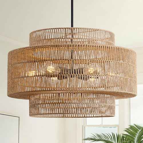 24" Rattan Chandelier for Dining Room