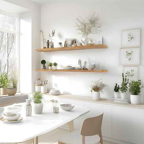 48 Inch Floating Shelves for Wall Rustic Light Wood Wall Shelves for Bedroom Set of 4 (4 Count)