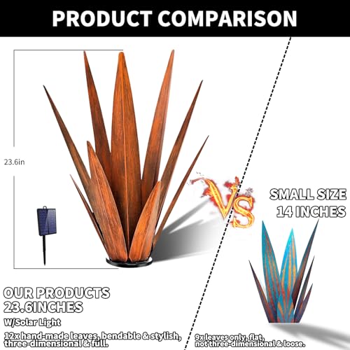24" Large Metal Agave Plant Outdoor Decor with Solar Light