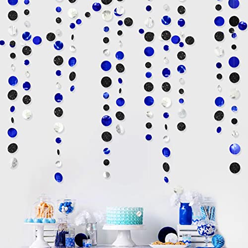 46Ft Navy Blue Black Silver Circle Dots Garland Royal Blue Black Polka Dots Streamer for Birthday Graduations Wedding Bridal Shower Nautical Ahoy Achor Pirate Themed Party Decorations Supplies