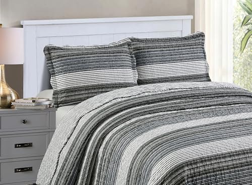 Multi Grey Stripes Patchwork Quilt Set