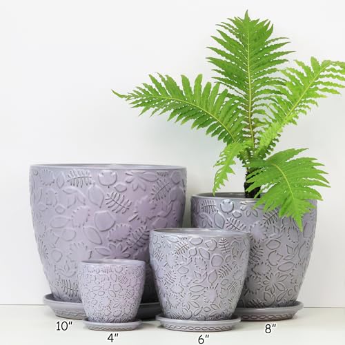 8 Inch + 6 Inch Retro Ceramic Planter Set of 2 with Drainage Hole and Saucer for Multiple Plants (2 Count)
