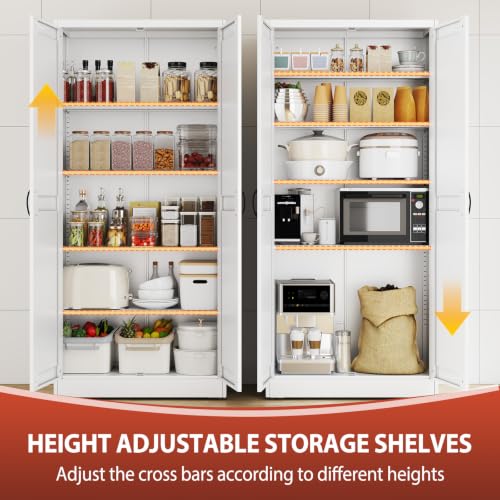 71" White Metal Storage Pantry Cabinet