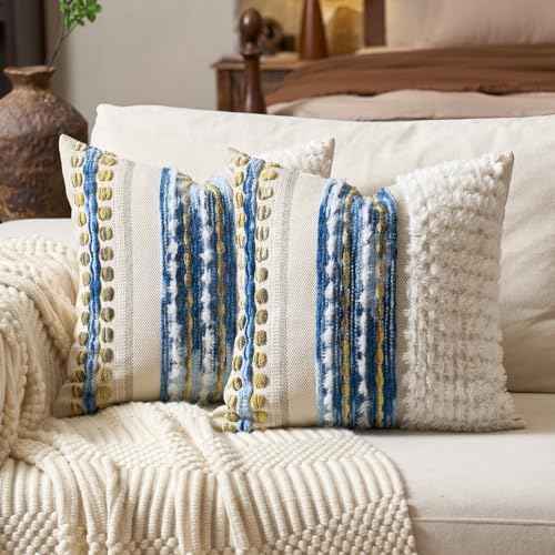 Boho Chenille Tufted Throw Pillow Covers 18x18 Inch Set of 2 (2 Count)