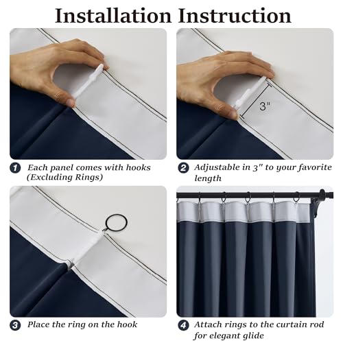 Navy Blackout Pinch Pleat Curtains 84 Inch Length 2 Panels Set (2 Count)