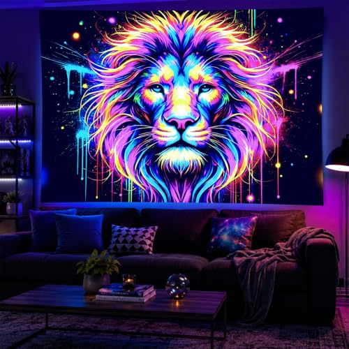 Blacklight Tapestry Lion Fantasy Room Decor 78 x 59 Inch