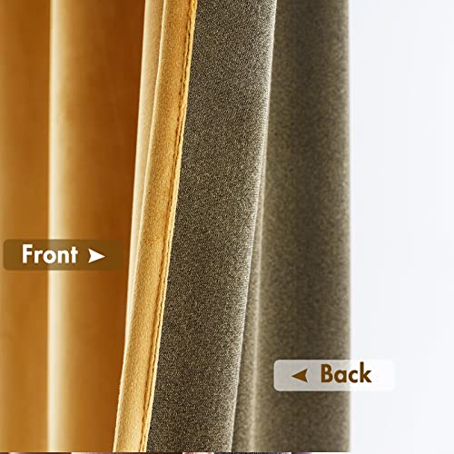 Mustard Yellow Blackout Velvet Curtains Drape 108 Inch Long 52"x108" (2 Count)