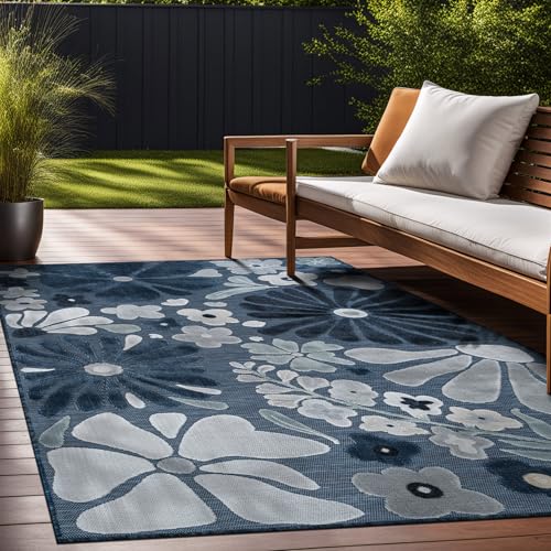 Outdoor Rug 8x10 Modern Floral Tropical Area Rugs for Outdoor and Indoor Patio Easy to Clean Non Shedding Living Room Porch Garden Washable Outside Carpet (80 Sq Ft)