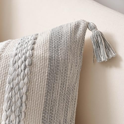 Gray Boho Decorative Throw Pillow Cover 20x20 Square Farmhouse Accent Cushion for Couch Sofa Livingroom Bedroom Pillowcase Modern Home Décor