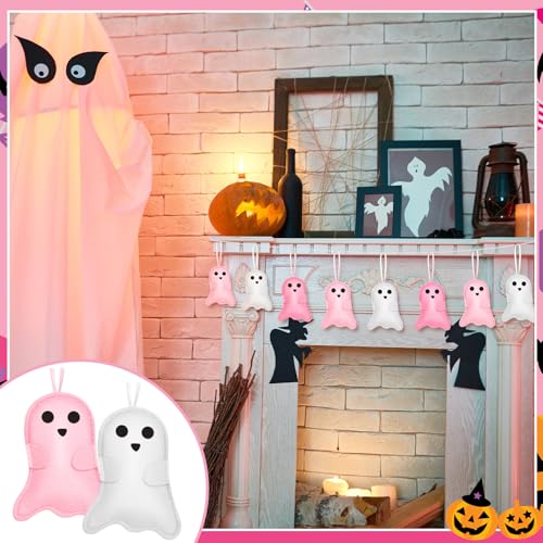12 Pink Halloween Felt Ornaments 3D Ghost Hanging Tree Decor (12 Count)