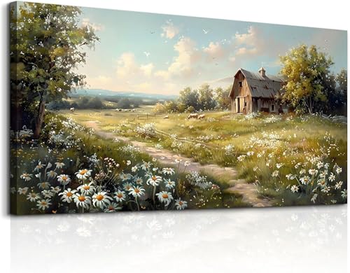 Large Wall Decor Canvas For Living Room Wall Art For Bedroom Office Wall Decor Vintage Country Field Painting Pictures Decoration Artwork Farmhouse Home Decor Mural Aesthetics 24"x48"