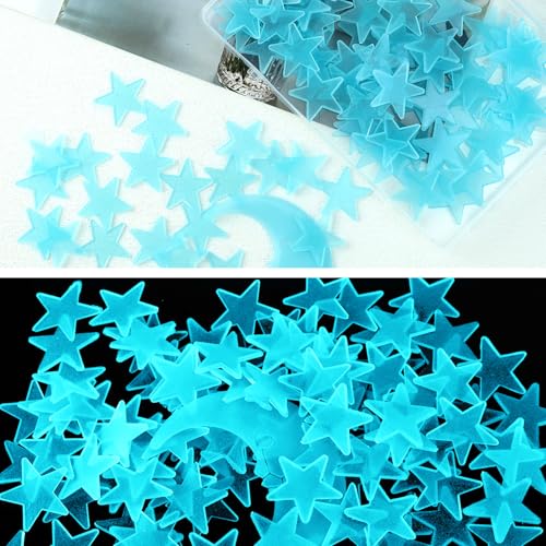 100 Stars and 1 Moon Glow in The Dark Luminous Fluorescent 3D Plastic Glow Stars Moon for Ceiling (101 Count)
