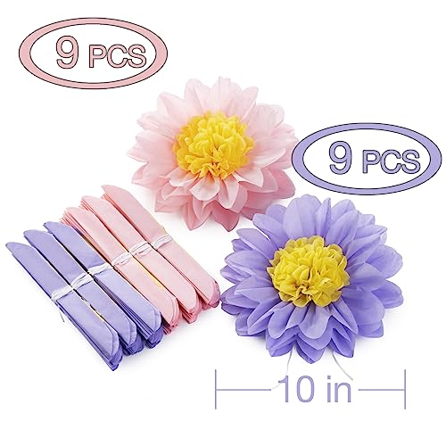 Pink Purple Paper Flowers Tissue Paper Pom Poms Sunflower Daisy Flowers for Party Decorations (18 Count)
