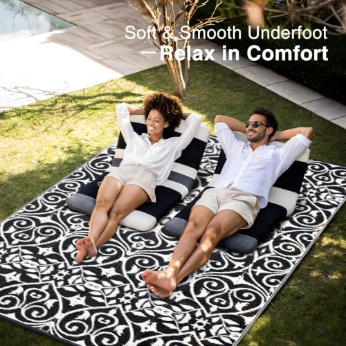 Outdoor Rug 9x12 ft Waterproof Reversible Floral Mat
