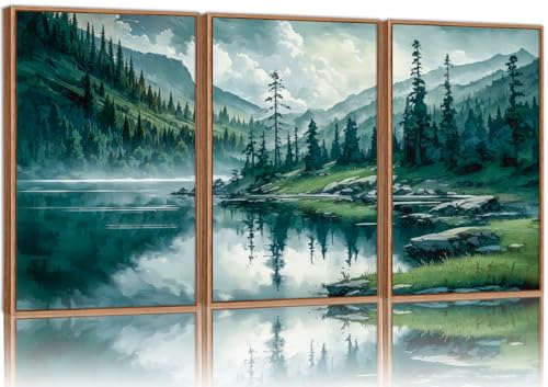 Large Nature Forest Framed Canvas Wall Art Set (3 Count)