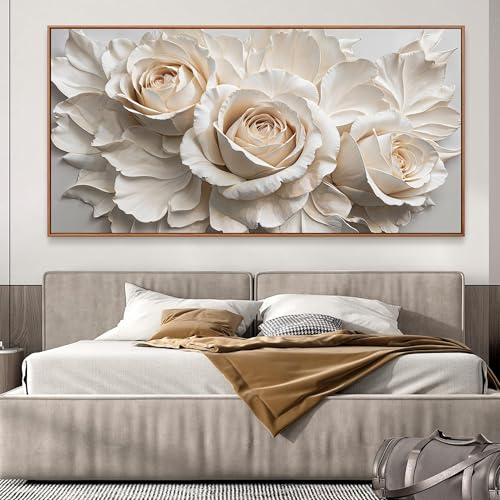Large Wall Art For Living Room Home Wall Decor Modern Canvas Art Wall Decor 29 X 58 Inches White Flower Wall Art Elegant Picture For Bedroom Hotel Office Artwork With Framed