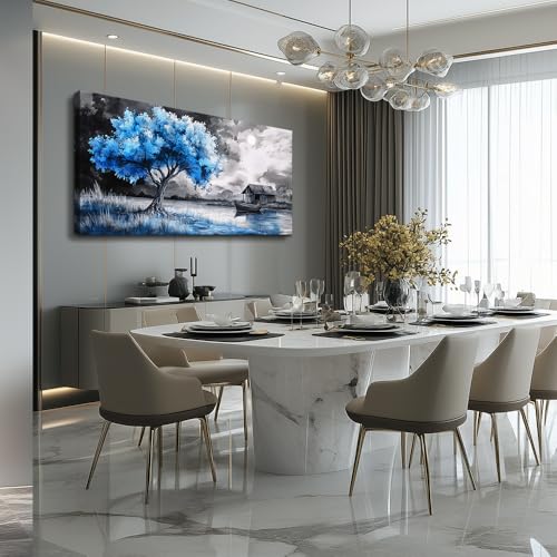 Large Wall Art For Living Room Wall Decor For Bedroom Black White Scenery And Blue Trees Wall Painting Modern Home Decoration Room Office Restaurant Canvas Art Prints Home Decor 20x40 In