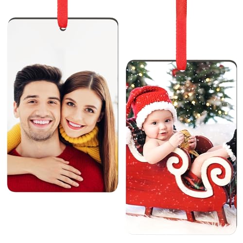 2 Pack Personalized Christmas Ornaments 2025 Wood Custom Photo Text Hanging Ornament for Christmas Tree Decorations (2 Count)