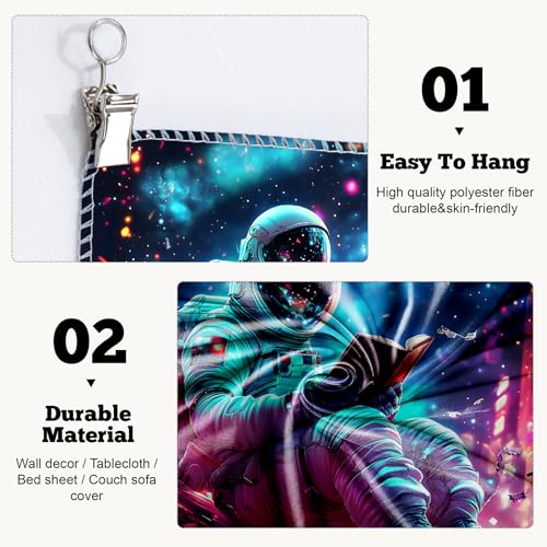 Blacklight Space Astronaut Tapestry UV Reactive Galaxy Planet Glow in Dark Tapestries Black Light Poster Neon Wall Hanging Art for bedroom Living Room