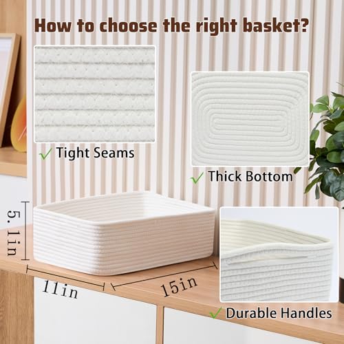 Large Shallow Organizing Baskets 15x11x5.1 Inches (3 Count)