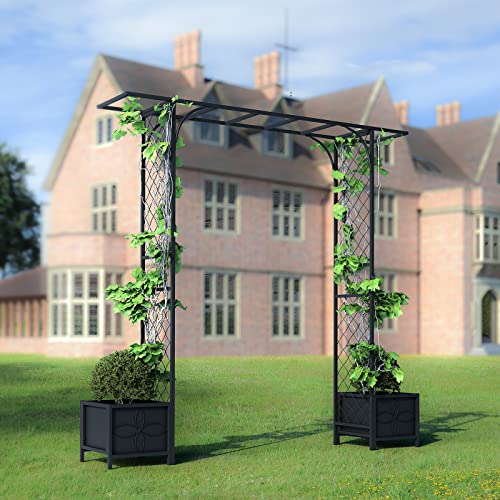 Metal Garden Arbor with Planters