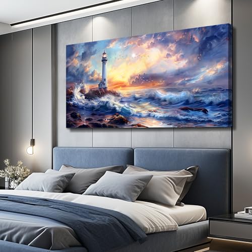 Large Canvas Wall Art For Bedroom Wall Decor For Living Room Modern Office Wall Decor Seaside Scenery Lighthouse Mountain Pictures Printed Artwork Restaurant Home Decor Aesthetics 30"X60"