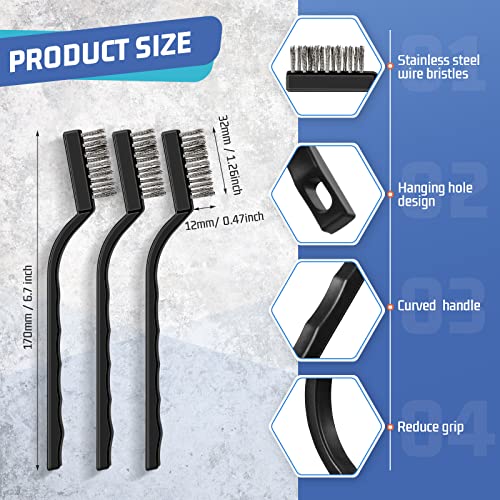 60 Pcs Mini Wire Brush Set Stainless Steel Wire Bristle Scratch Brush Small Metal Brush for Cleaning Curved Handle Masonry Welding for Cleaning Welding Slag and Rust Tool