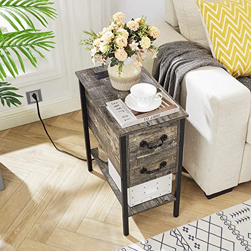 End Tables Narrow Nightstands with Charging Station & USB Ports &Drawers