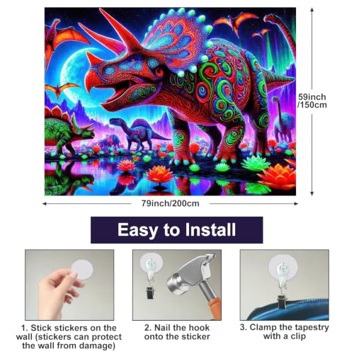Blacklight Tapestry Dinosaur Dino Bedroom Decor 78 x 59 Inch
