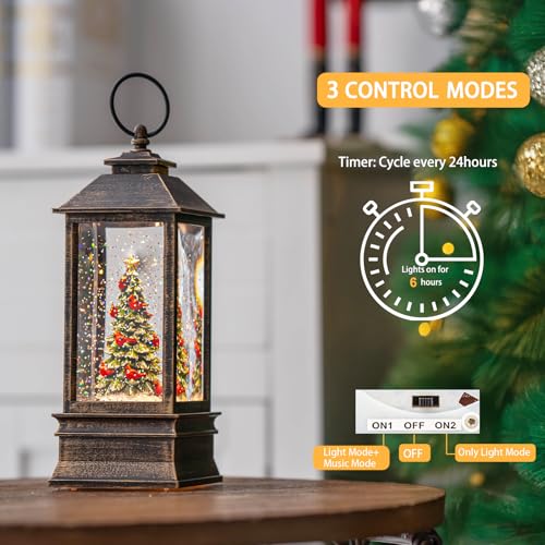 Christmas Snow Globe Lantern Water Glittering Christmas Tree with Music