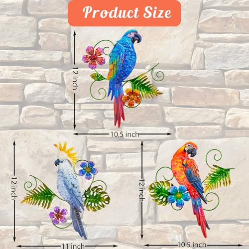 Metal Colorful Parrots Wall Art (3 Count)