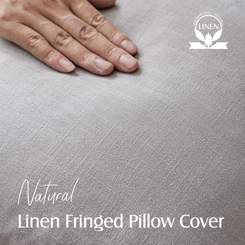 Decorative Linen Fringe Throw Pillow Covers 26×26 Light Gray (2 Count)