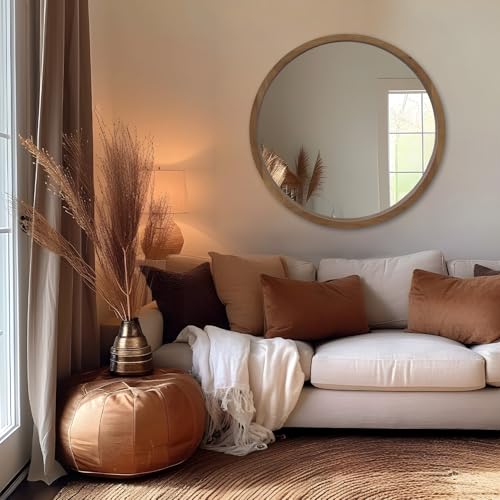 36" Round Wood Mirror