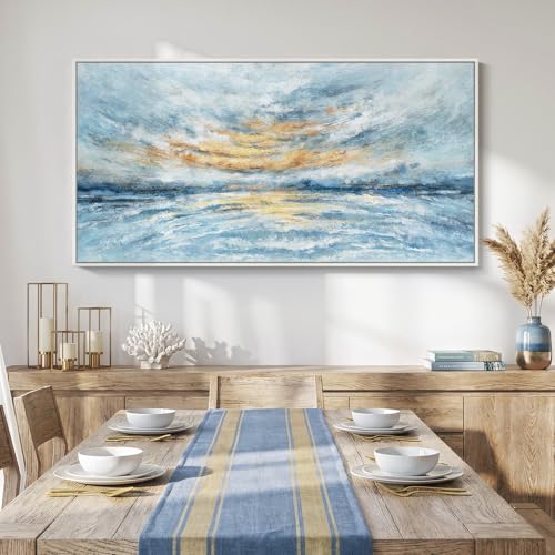 Large Framed Coastal Abstract Wall Art for Living Room