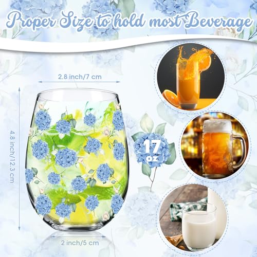 2 Pack 17oz Hydrangea Stemless Wine Glasses Spring Summer Floral Drinking Glasses Hydrangea Tumbler Cups for Spring Summer Parties Supplies Birthday Gift (2 Count)